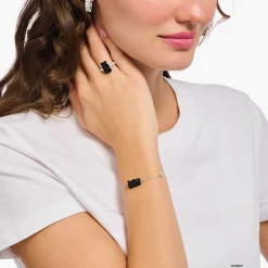 Outlet Bracelet avec Ours d’or noire, perle et pierre, argent Femme Bracelets|Bracelets