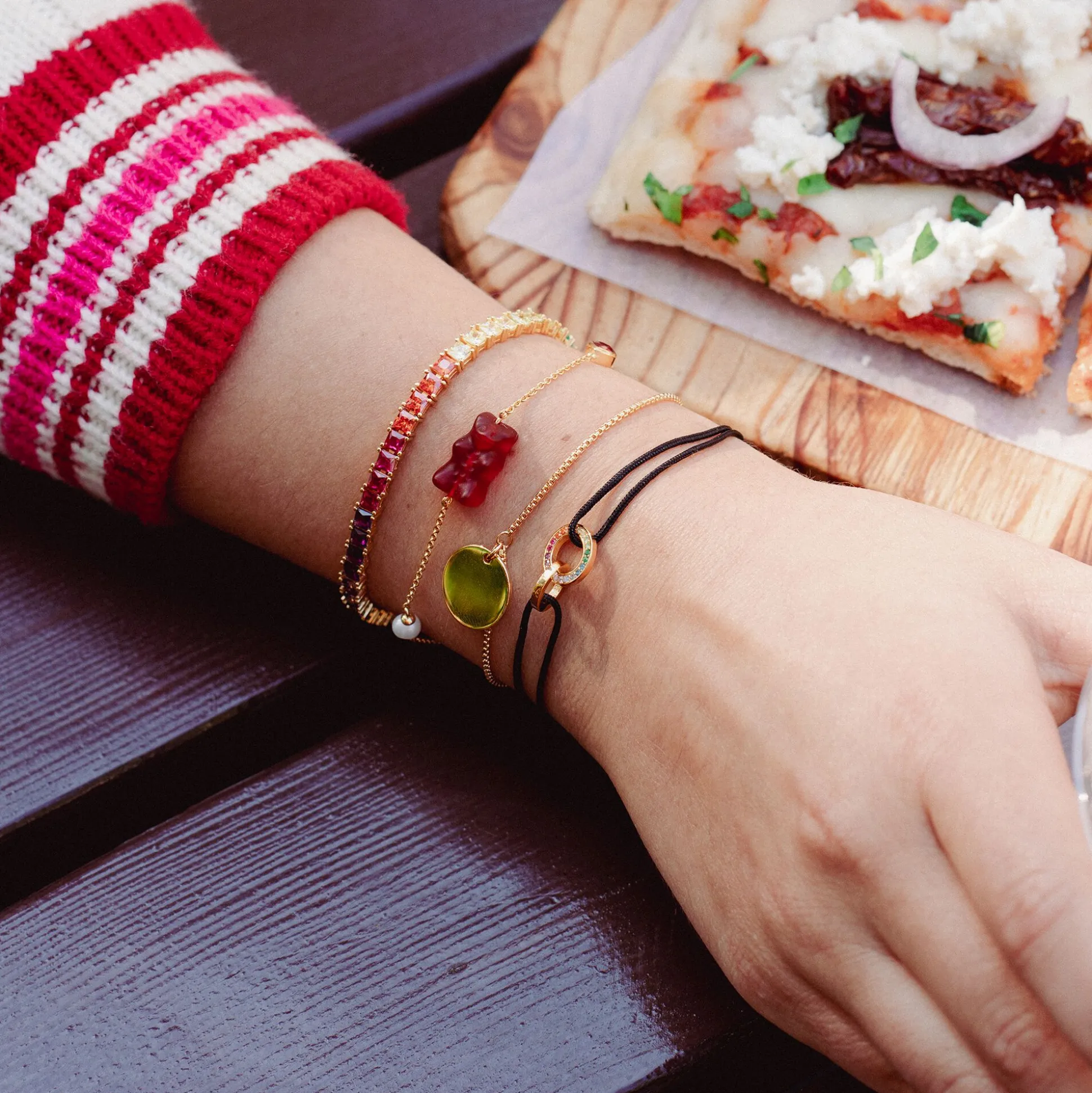 Hot Bracelet avec Ours d’or rouge, perle et pierre, doré Femme Bracelets|Placage Or 18 Carats - Argent 925