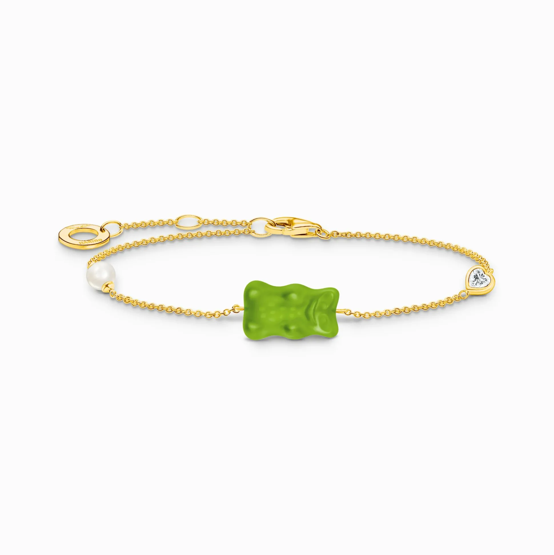 Hot Bracelet avec Ours d’or vert, perle et pierre, doré Femme Bracelets|Placage Or 18 Carats - Argent 925