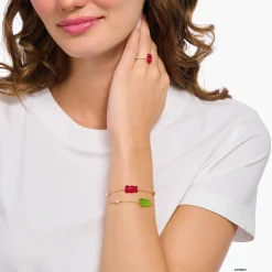 Hot Bracelet avec Ours d’or vert, perle et pierre, doré Femme Bracelets|Placage Or 18 Carats - Argent 925