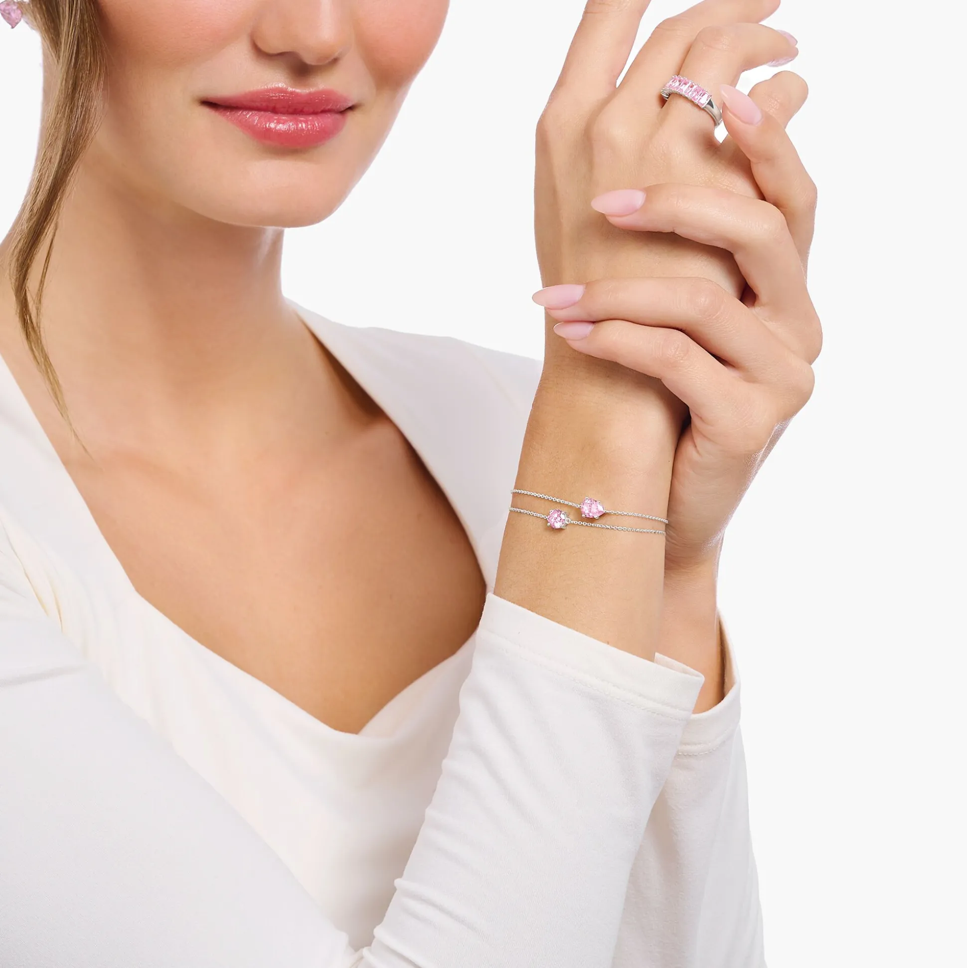 Best Bracelet avec pendentif à zircone rose, argent Femme Bracelets|Argent 925