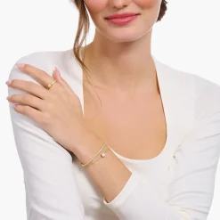 Shop Bracelet avec pendentif à zircone blanche, dorée Femme Bracelets|Placage Or 18 Carats - Argent 925