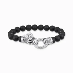 Shop Bracelet avec perles d'obsidienne noire et fermoir dragon Femme Bracelets|Argent 925