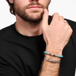 New Bracelet avec turquoises beads et oeil-de-tigre beads argent Femme Bracelets|Bracelets