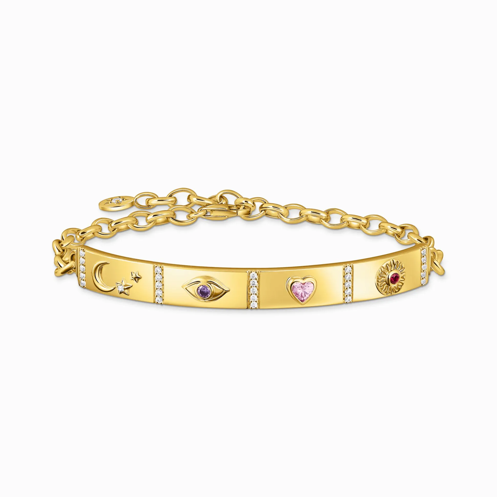 Online Bracelet avec une longue barrette et des symboles cosmiques plaqué or Femme Bracelets|Placage Or 18 Carats - Argent 925