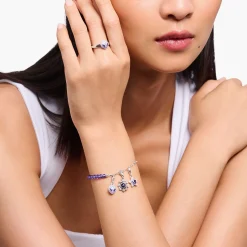 Clearance Bracelet Charm à maillons et imitation améthyste en argent Femme Charm Bracelets|Charm Bracelets