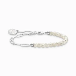Clearance Bracelet Charm avec perles blanches et Coin argent Femme Charm Bracelets|Charm Bracelets