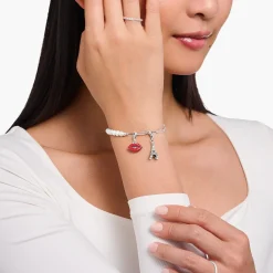 Clearance Bracelet Charm avec perles blanches et Coin argent Femme Charm Bracelets|Charm Bracelets