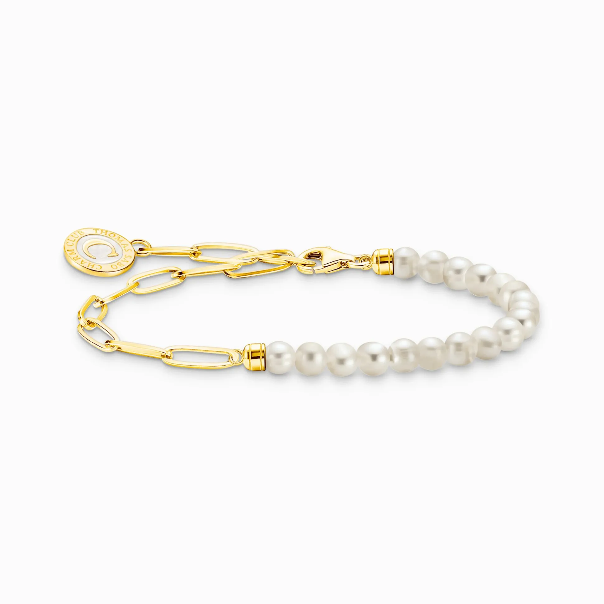 Discount Bracelet Charm avec perles blanches et médaille plaqué or Femme Charm Bracelets|Charm Bracelets