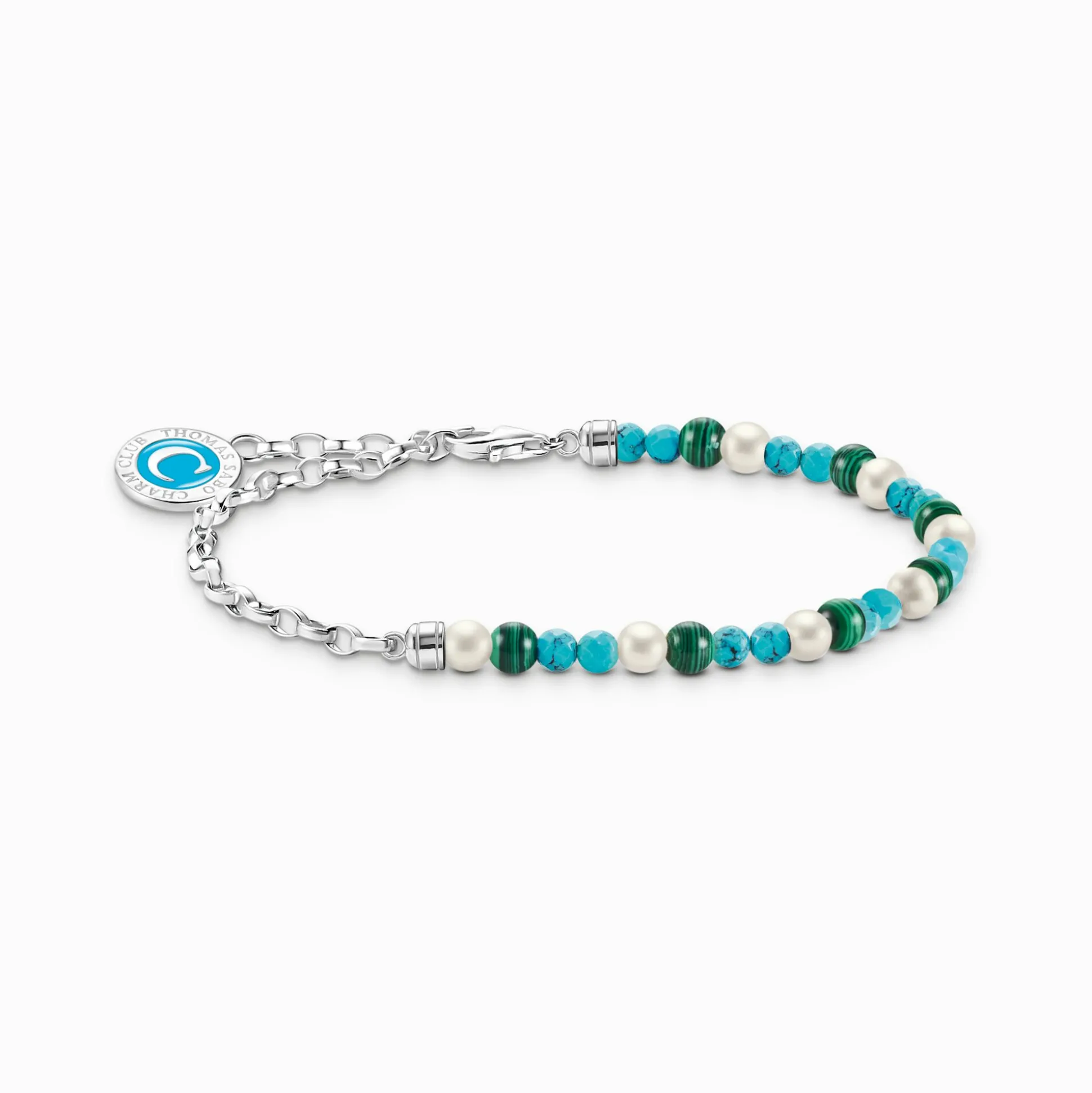 Discount Bracelet Charm avec perles blanches, malachite et médaille argent Femme Charm Bracelets|Charm Bracelets