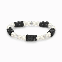 Fashion Bracelet de perles avec 5 Ours d’Or noir colorés, argent Femme Bracelets|Bracelets