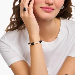 Fashion Bracelet de perles avec 5 Ours d’Or noir colorés, argent Femme Bracelets|Bracelets