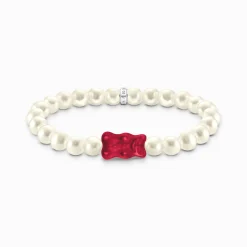 Hot Bracelet de perles avec Ours d’or rouge, argent Femme Bracelets|Argent 925