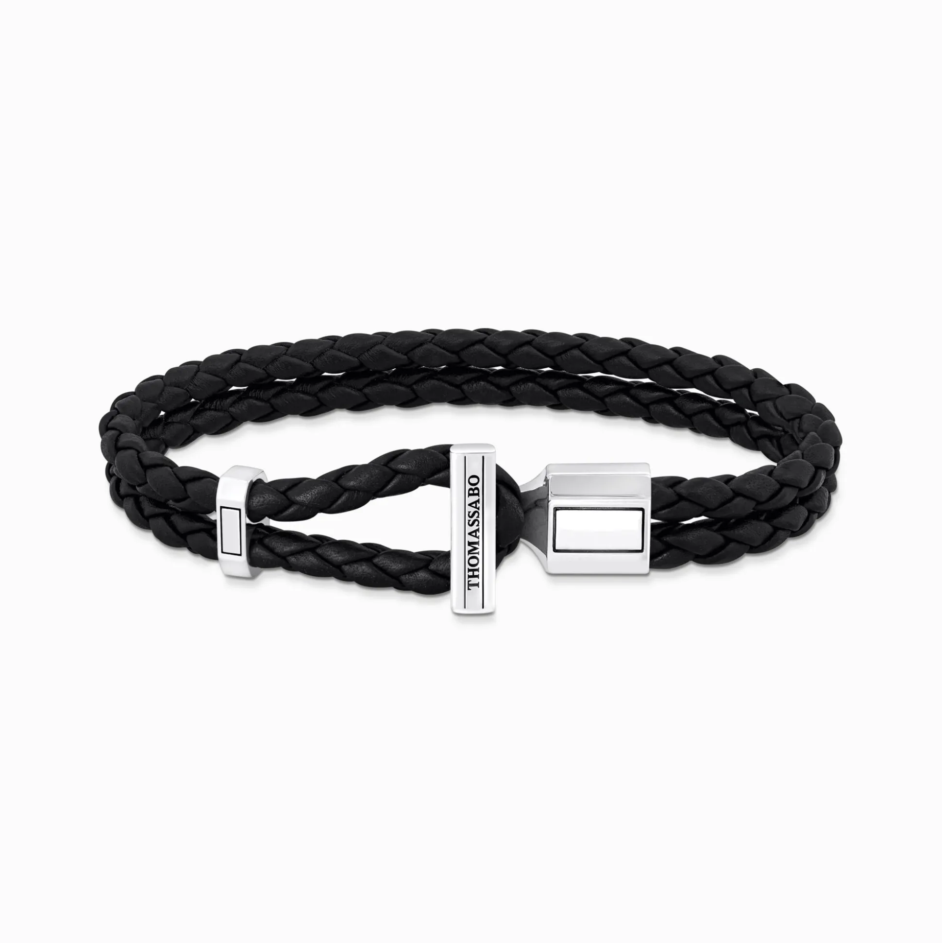 Cheap Bracelet double noir et argent en cuir Femme Bracelets|Bracelets