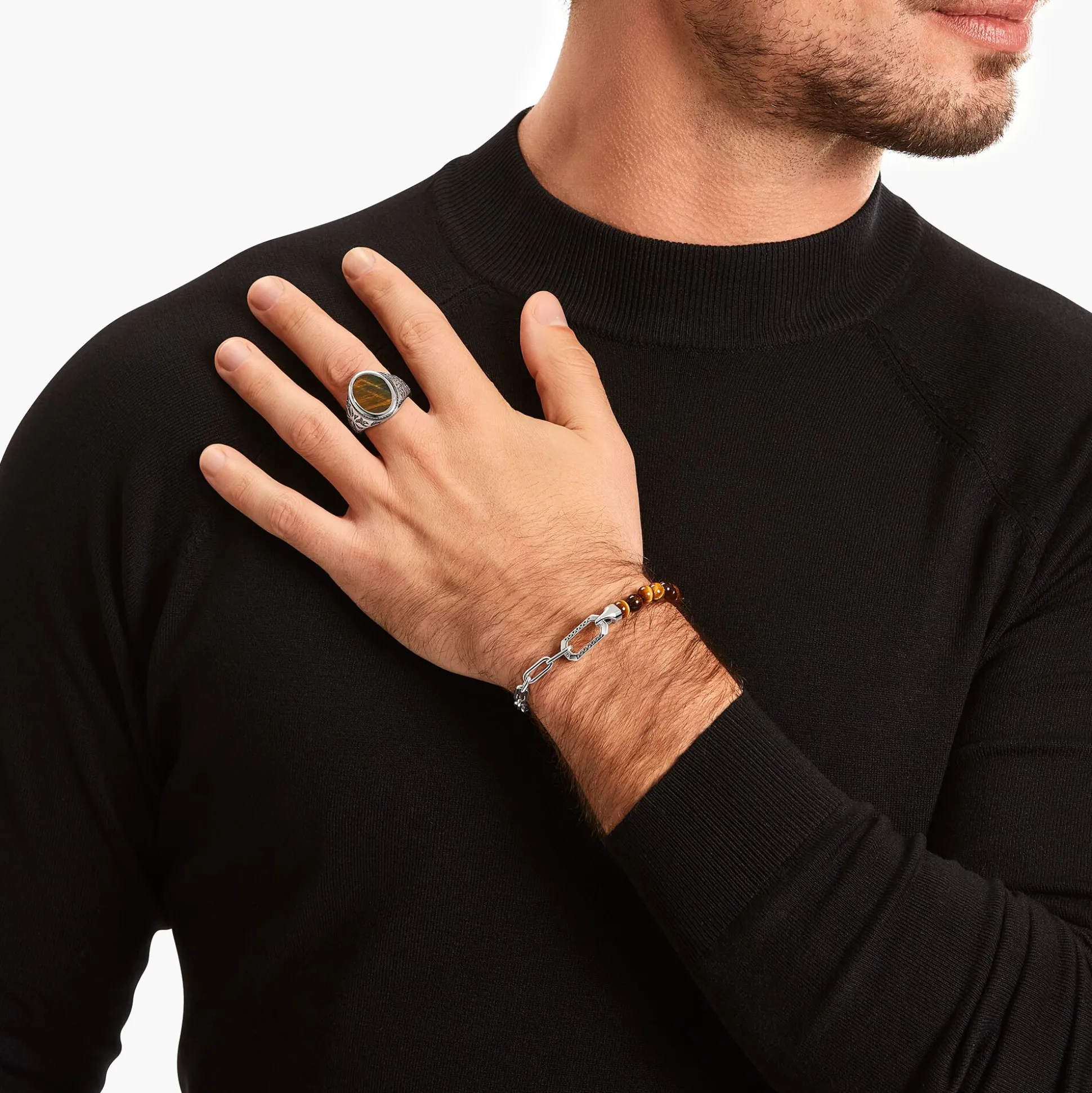 Outlet Bracelet en argent noirci à Beads marron Femme Bracelets|Bracelets