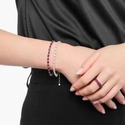 Online Bracelet en argent noirci avec zircon rouge rubis Femme Bracelets|Argent 925