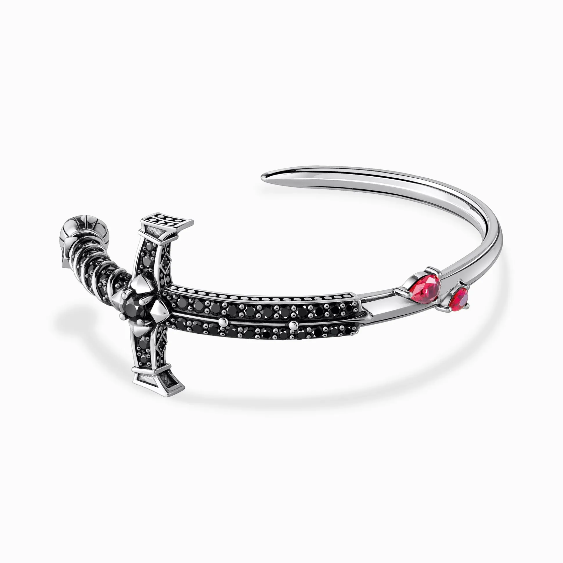 New Bracelet en argent noirci avec pierres noires et rouges Femme Joncs Et Manchettes|Argent 925