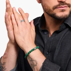Discount Bracelet en imitation malachite orné d’une Bead en argent noirci Femme Bracelets|Bracelets