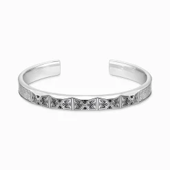 Best Sale Bracelet jonc design à facettes avec pierres noires argent Femme Joncs Et Manchettes|Joncs Et Manchettes