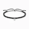 Shop Bracelet perles noires avec pierre blanche Femme Bracelets