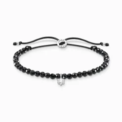 Shop Bracelet perles noires avec pierre blanche Femme Bracelets
