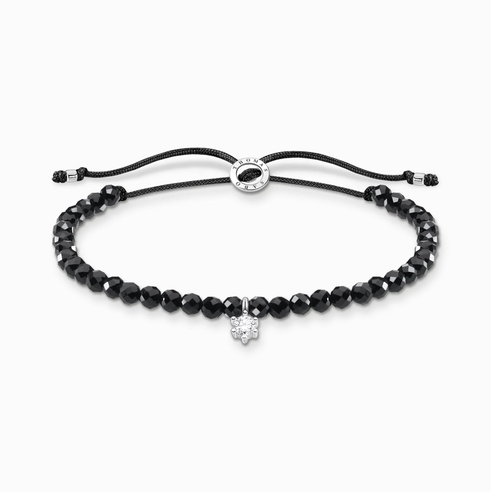 Shop Bracelet perles noires avec pierre blanche Femme Bracelets