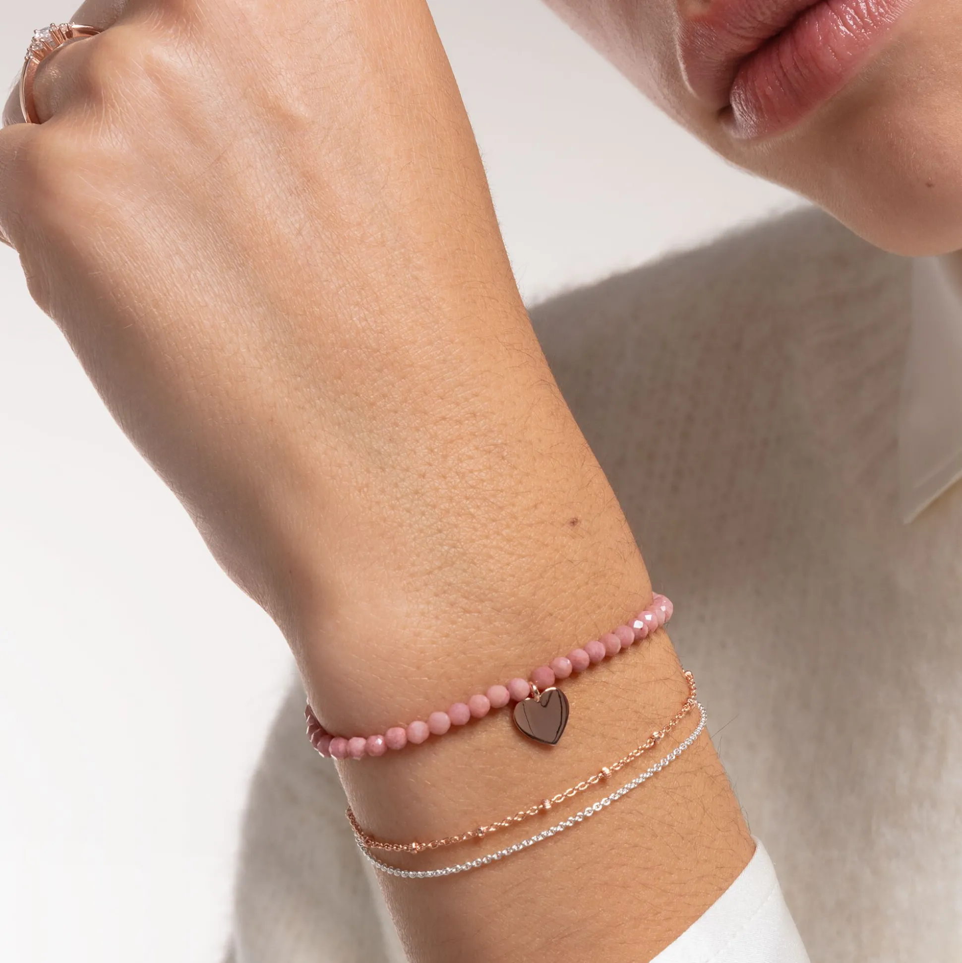 Discount Bracelet rose perles cœur or rose Femme Bracelets|Placage Or Rose 18 Carats - Argent 925