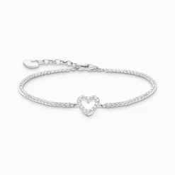 Hot Bracelet tennis cœur avec pierres blanches en argent Femme Bracelets
