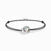 Cheap Bracelet textile noir et anneaux en argent noirci, gemmes multicolores Femme Bracelets