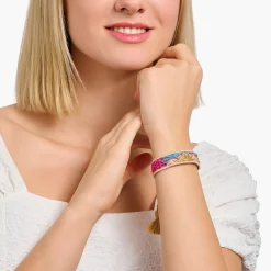 Online Bracelet tissé arborant un soleil doré, un palmier rose fuchsia et un cactus vert Accessoires