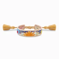 New Bracelet tissé arborant un soleil orange, un palmier bleu foncé et un cactus vert Accessoires