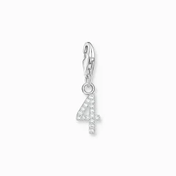 Best Sale Breloque Charm chiffre 4 en argent, ornée de pierres blanches Femme Charms|Charms