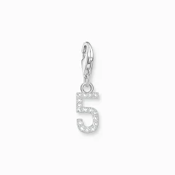 Best Breloque Charm chiffre 5 en argent, ornée de pierres blanches Femme Charms|Charms