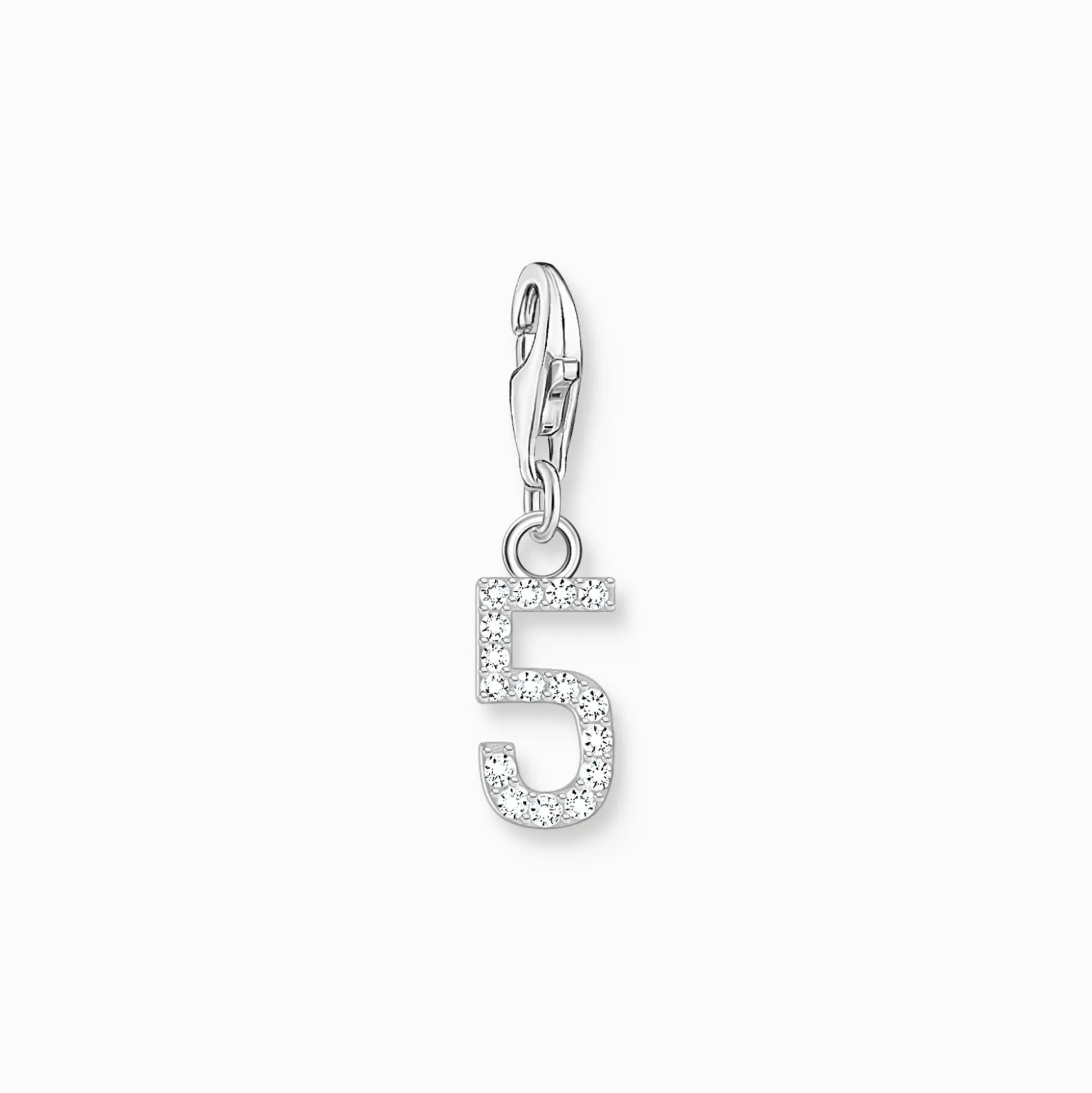 Best Breloque Charm chiffre 5 en argent, ornée de pierres blanches Femme Charms|Charms