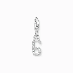Clearance Breloque Charm chiffre 6 en argent, ornée de pierres blanches Femme Charms|Charms