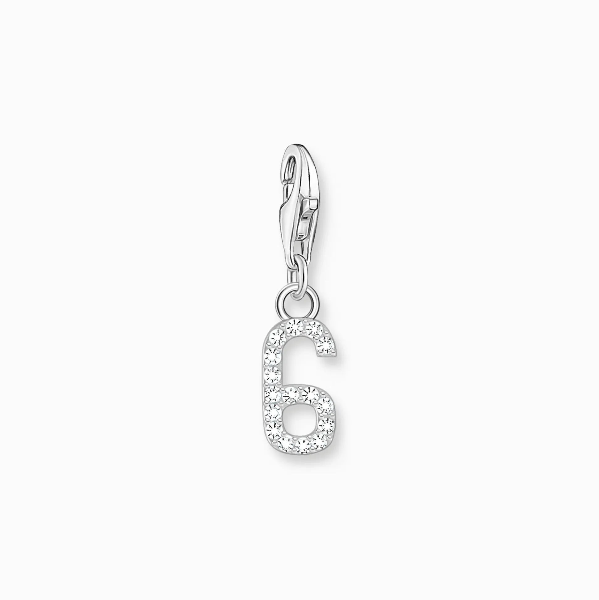 Clearance Breloque Charm chiffre 6 en argent, ornée de pierres blanches Femme Charms|Charms