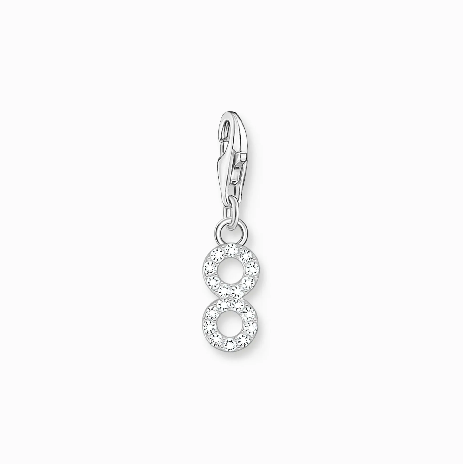 Clearance Breloque Charm chiffre 8 en argent, ornée de pierres blanches Femme Charms|Charms