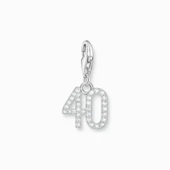 Best Breloque Charm chiffre 40 en argent, ornée de pierres blanches Femme Charms|Charms