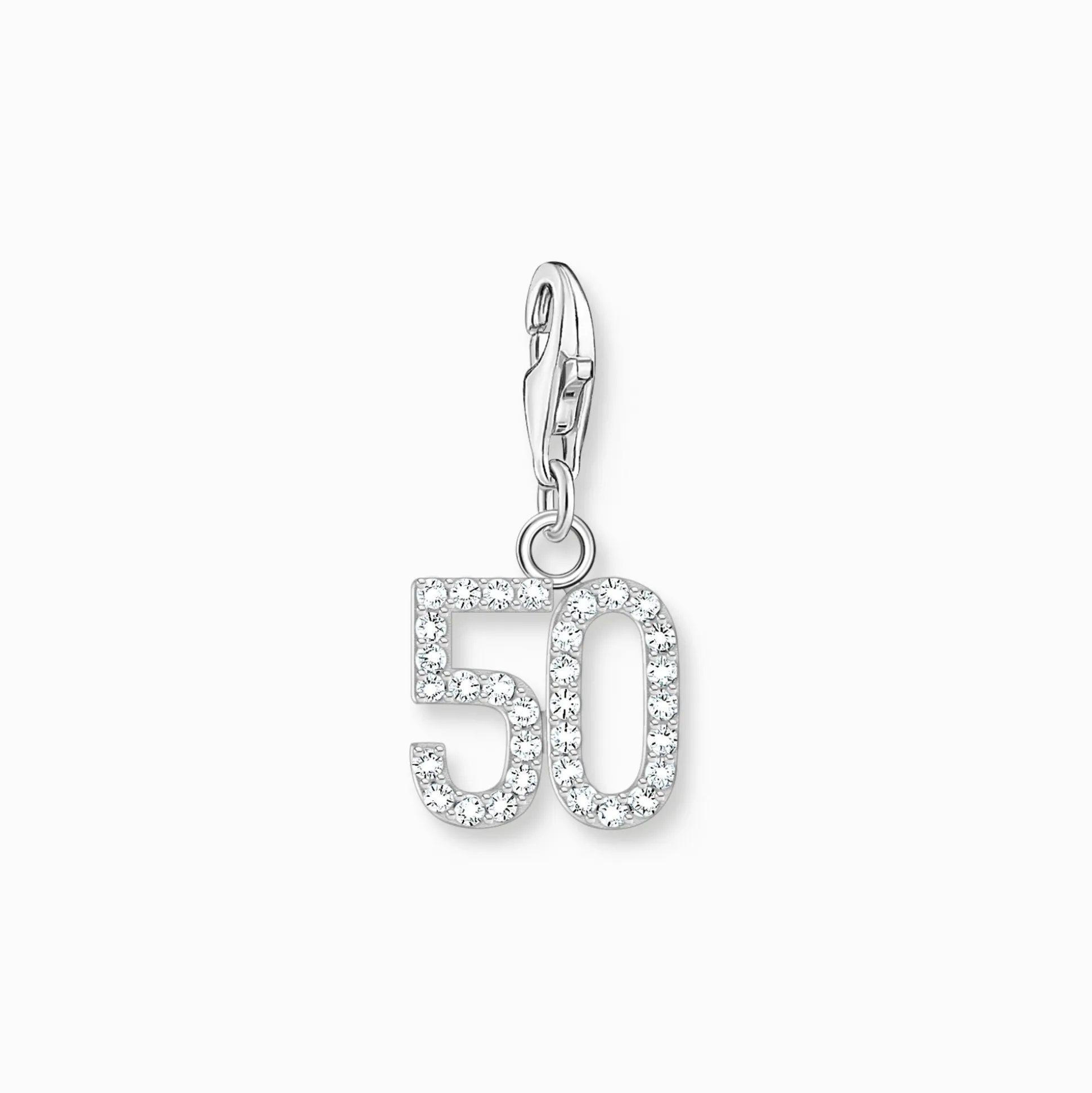Cheap Breloque Charm chiffre 50 en argent, ornée de pierres blanches Femme Charms|Charms