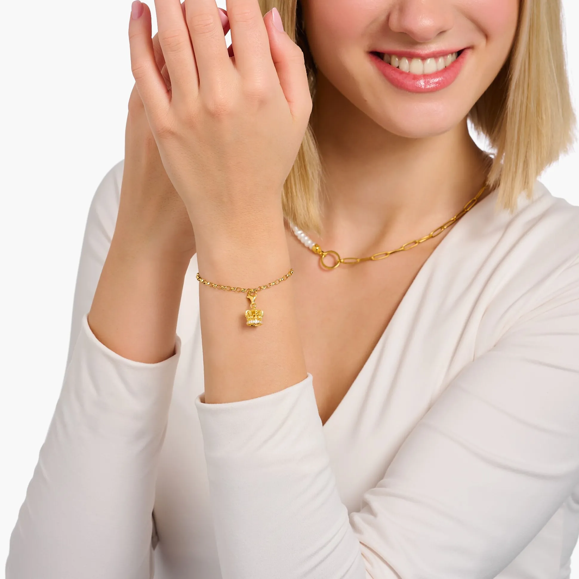 Cheap Breloque Charm couronne LONDRES dorée, ornée de pierres blanches Femme Charms|Charms