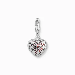 Shop Breloque Charm en argent, ornée d’une gemme rouge taillée en cœur Femme Charms|Charms