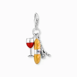 Best Breloque Charm verre de vin rouge, baguette et tour Eiffel en argent Femme Charms|Charms