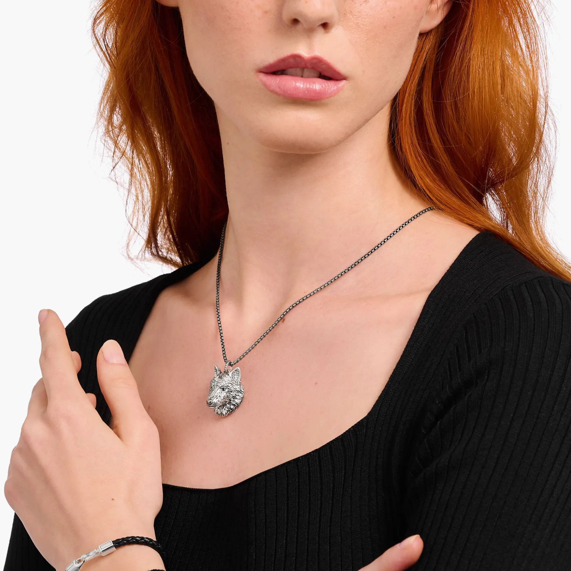 Outlet Breloque hure de loup sertie de gemmes, argent noirci Femme Pendentifs|Pendentifs