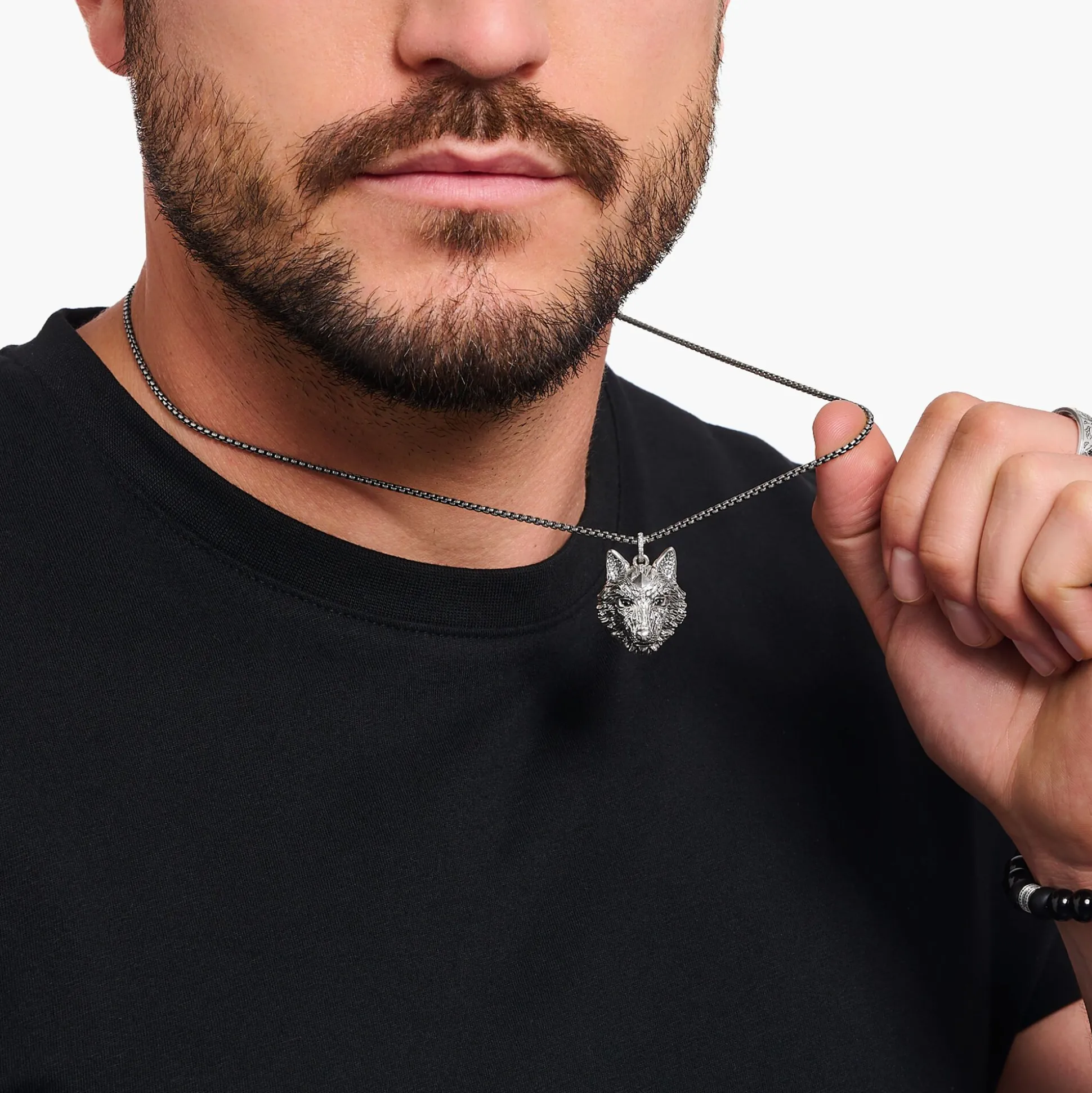 Outlet Breloque hure de loup sertie de gemmes, argent noirci Femme Pendentifs|Pendentifs
