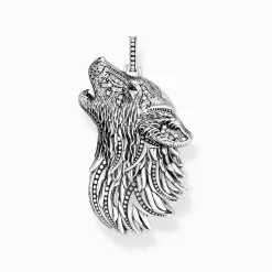 Online Breloque profil de loup sertie de gemmes, argent noirci Femme Pendentifs|Pendentifs