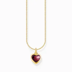 Discount Chaîne à breloque cœur rouge foncé, dorée Femme Chaînes & Colliers|Placage Or 18 Carats - Argent 925