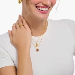 Discount Chaîne à breloque cœur rouge foncé, dorée Femme Chaînes & Colliers|Placage Or 18 Carats - Argent 925