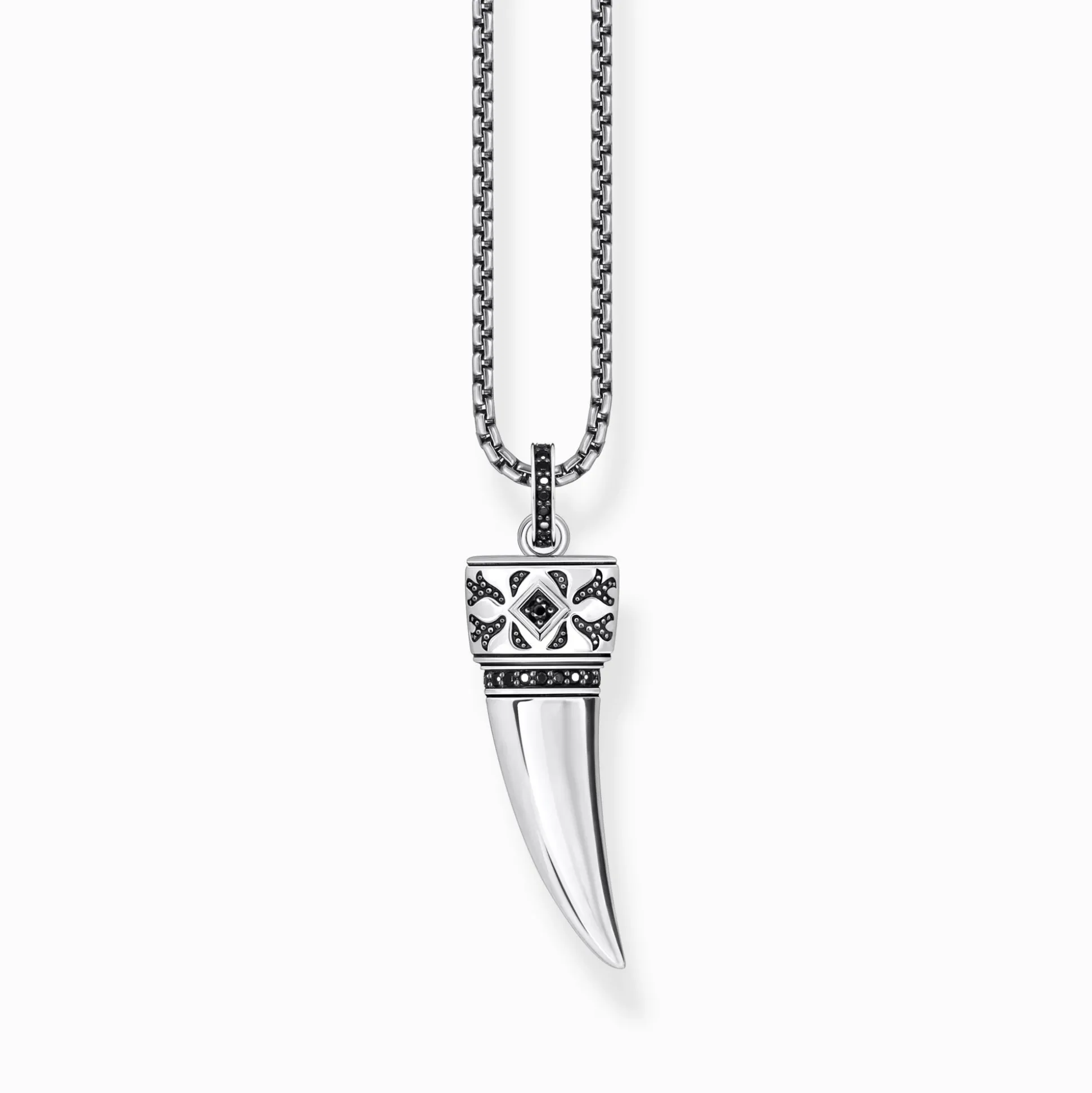 Clearance Chaîne à breloque dent ornée de gemmes, argent noirci Chaînes & Colliers|Argent 925