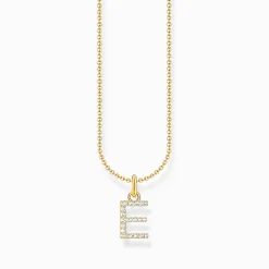Shop Chaîne à breloque lettreE, dorée Femme Chaînes & Colliers|Placage Or 18 Carats - Argent 925