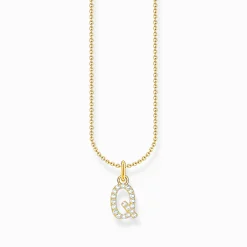 New Chaîne à breloque lettreQ, dorée Femme Chaînes & Colliers|Placage Or 18 Carats - Argent 925